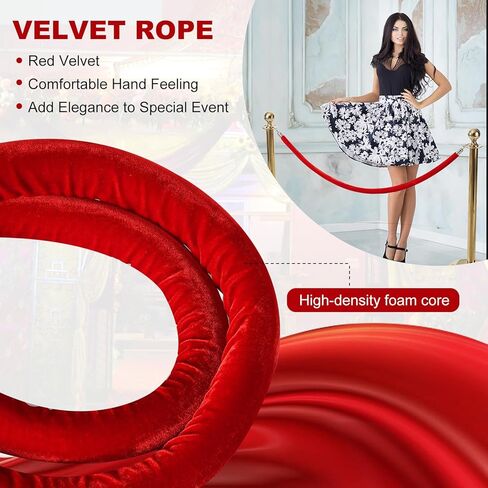 4 قطع من حبل الدعامة المخملية، تحكم في الحشود بطول 5 أقدام مع مشابك فضية، حواجز أمان في قائمة الانتظار من الإسفنج لمناسبات الحفلات والسجاد الأحمر - خطاف ذهبي in Kuwait