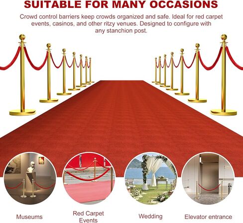 4 قطع من حبل الدعامة المخملية، تحكم في الحشود بطول 5 أقدام مع مشابك فضية، حواجز أمان في قائمة الانتظار من الإسفنج لمناسبات الحفلات والسجاد الأحمر - خطاف ذهبي in Kuwait