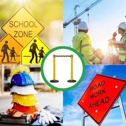 Crowd Control Warehouse CCW Series RBB-150 - مجموعة من 2 حواجز حزام قابلة للسحب - 16 قدم، حزام قطري باللونين الأسود والأصفر مع عمود أصفر - سهولة التجميع in Saudi Arabia