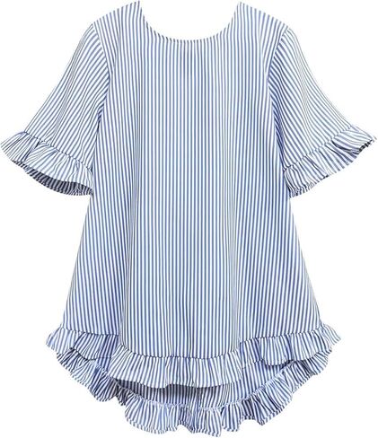 Womens Crewneck 3/4 Length Bell Sleeve Ruffle Flowy Tops Casual Loose Shirts for Summer Cute Beach Daily Vocation in Saudi Arabia