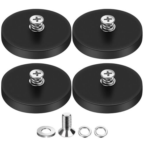 DIYMAG 4Pcs Rubber Coated Anti-Scratch Mounting Magnets, Adhesive Power 30LBS Neodymium Magnet Based with M5 Threaded Studs Strong Magnetic Hold The Base for Light Bar, Mirror, Camera, PTZ(1.69 Inch) in Kuwait