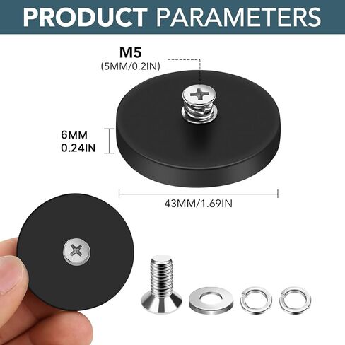 DIYMAG 4Pcs Rubber Coated Anti-Scratch Mounting Magnets, Adhesive Power 30LBS Neodymium Magnet Based with M5 Threaded Studs Strong Magnetic Hold The Base for Light Bar, Mirror, Camera, PTZ(1.69 Inch) in Saudi Arabia