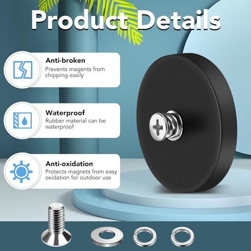 DIYMAG 4Pcs Rubber Coated Anti-Scratch Mounting Magnets, Adhesive Power 30LBS Neodymium Magnet Based with M5 Threaded Studs Strong Magnetic Hold The Base for Light Bar, Mirror, Camera, PTZ(1.69 Inch) in Saudi Arabia