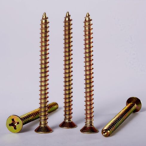 50PCS Flat Head Phillips M6×60mm Carbon Steel Yellow Zinc Plated Wood Screws for Wall Panels Wood & DIY Projects in Saudi Arabia
