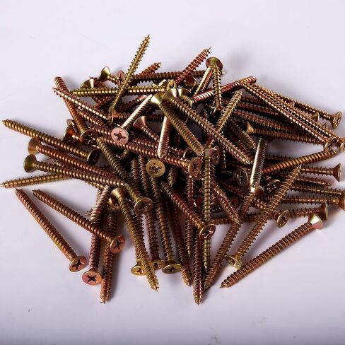 50PCS Flat Head Phillips M6×60mm Carbon Steel Yellow Zinc Plated Wood Screws for Wall Panels Wood & DIY Projects in Saudi Arabia