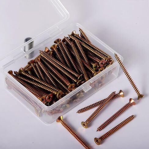 50PCS Flat Head Phillips M6×60mm Carbon Steel Yellow Zinc Plated Wood Screws for Wall Panels Wood & DIY Projects in Saudi Arabia
