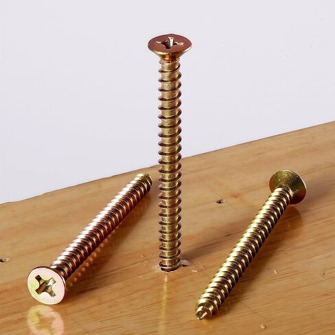 50PCS Flat Head Phillips M6×60mm Carbon Steel Yellow Zinc Plated Wood Screws for Wall Panels Wood & DIY Projects in Saudi Arabia