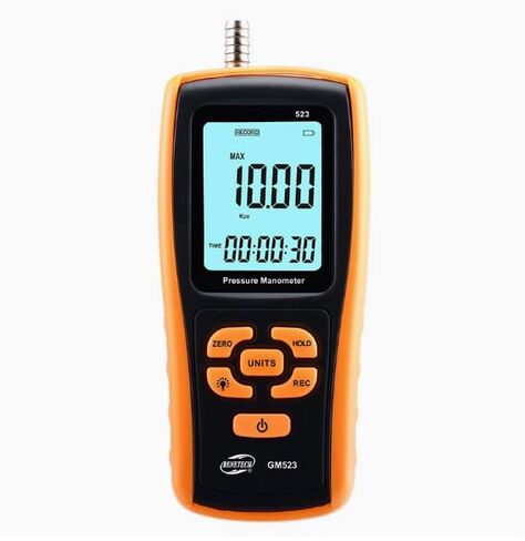 GM523 يده مقياس الضغط الرقمي خط أنابيب الغاز قياس الضغط الدقيق شاشة ديجيتال المحمولة قياس الضغط التفاضلي 35kPA in Kuwait