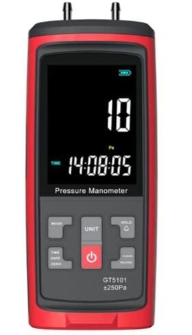 GT5101 ± 250Pa مقياس الضغط المحمول ثنائي المنفذ جهاز اختبار ضغط الغاز مقياس ضغط الهواء مقياس الضغط الرقمي in Kuwait