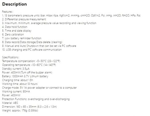 GT5101 ± 250Pa مقياس الضغط المحمول ثنائي المنفذ جهاز اختبار ضغط الغاز مقياس ضغط الهواء مقياس الضغط الرقمي in Kuwait