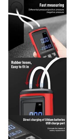 GT5101 ± 250Pa مقياس الضغط المحمول ثنائي المنفذ جهاز اختبار ضغط الغاز مقياس ضغط الهواء مقياس الضغط الرقمي in Kuwait