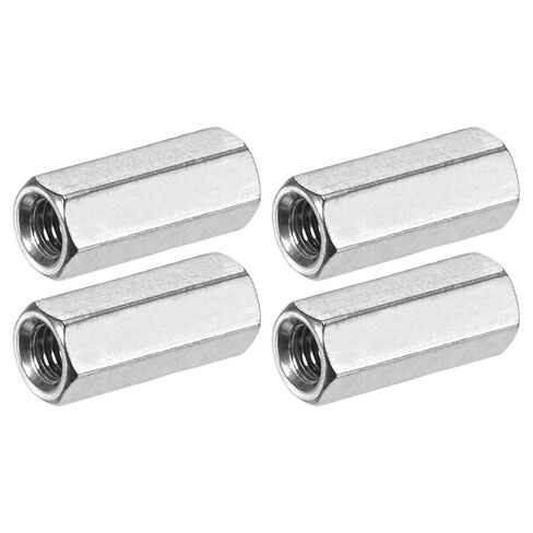 4-Pack M6 x 1-Pitch Hex Coupling Nuts, 40mm/1.57" Length 304 Stainless Steel Fully Threaded Rod Coupling Nut for Machine/Industrial, Studding Connector Fasteners[Silver Tone] in Saudi Arabia