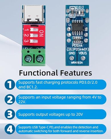 RIIEYOCA 5V-20V USB-C PD Trigger Board Module, PD/QC Decoy Fast Charge Module for DIY Power Bank, Laptops Charger,Power Supply Testing Projects (4 Pack) in Saudi Arabia