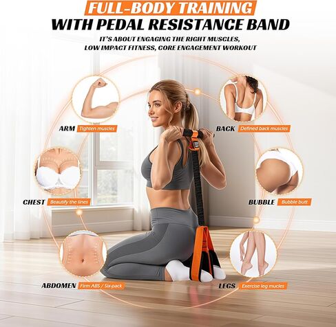 حزام مقاومة بدواسة متعدد الوظائف مع مقبض، معدات تمارين مطورة مع دواسة قدم ناعمة للجلوس وتمارين الصالة الرياضية المنزلية لكامل الجسم، تدريب أساسي/ABS، البيلاتس، اليوغا والعلاج الطبيعي in Kuwait
