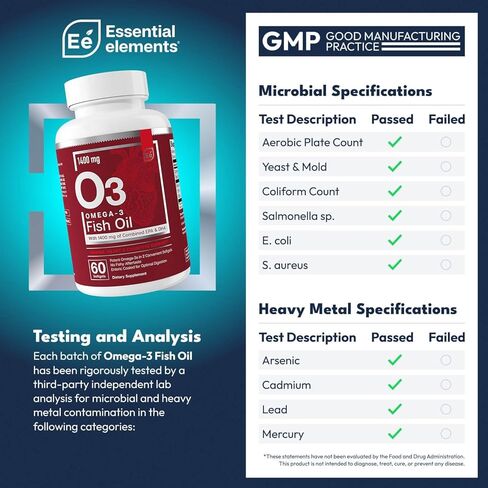 Essential Elements Omega-3 Fish Oil Supplement with EPA & DHA | Fatty Acids for Immune, Heart & Cognitive Support | 60 Softgels in Saudi Arabia