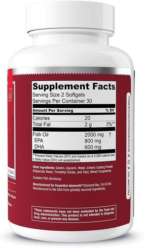 Essential Elements Omega-3 Fish Oil Supplement with EPA & DHA | Fatty Acids for Immune, Heart & Cognitive Support | 60 Softgels in Saudi Arabia