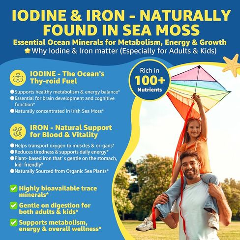 طحالب البحر + علكات نبات البلسان للأطفال والكبار، 19 في 1 طعام ممتاز مع سبيرولينا، طحالب أوميجا 3، طحالب كالسيوم، أشواغاندا، فطر، فيتامينات د3، سي للمناعة، الأمعاء، العظام، الطاقة، الدماغ، نباتي 60 قطعة in Kuwait