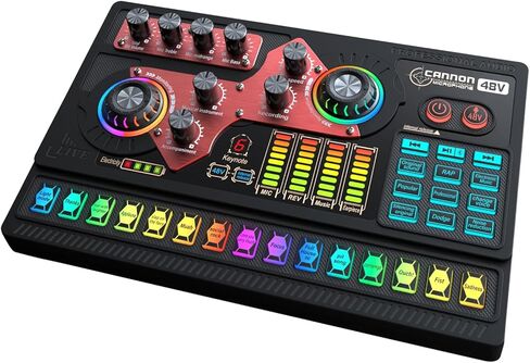 X5 Gaming Audio Mixer، واجهة صوت 3000 مللي أمبير في الساعة للكمبيوتر الشخصي، لوحة الصوت المتدفقة، XLR، مدخل ميكروفون 48 فولت، بطاقة صوت حية مبدل صوت مع تأثيرات DJ Mixer (أسود) in Saudi Arabia
