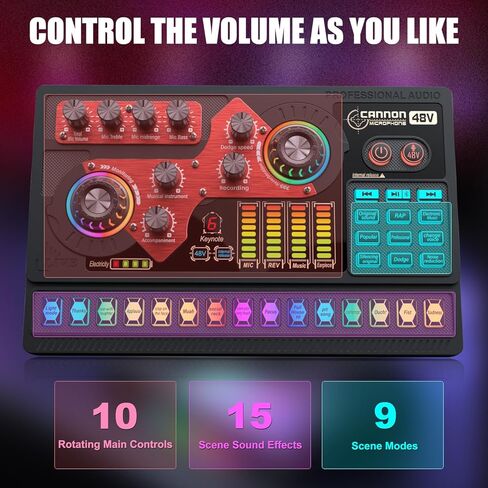 X5 Gaming Audio Mixer، واجهة صوت 3000 مللي أمبير في الساعة للكمبيوتر الشخصي، لوحة الصوت المتدفقة، XLR، مدخل ميكروفون 48 فولت، بطاقة صوت حية مبدل صوت مع تأثيرات DJ Mixer (أسود) in Saudi Arabia