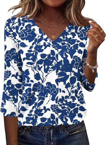 AKEWEI 3/4 Length Sleeve Womens Tops V Neck T Shirts Dressy Casual Basic Summer Tees 2025 in Kuwait