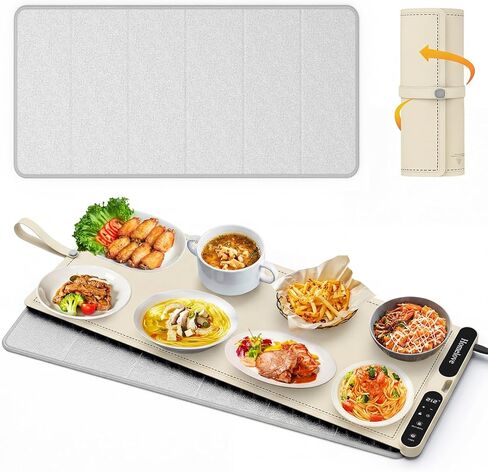 Homelove Food Warming Mat - Electric Warming Tray with 7 Level Temperature & 8 Hours Timer, Full Surface Fast Heating Roll Up Food Warmer with Heat Insulating Pad for Gatherings Parties Buffet Grey in Kuwait