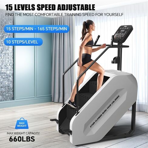 Stair Climber with LED Screen, Commercial Grade Stepmill Exercise Machine, 15 Speed Levels Stair Climber Stepping Machine for Cardio and Lower Body Workouts, 660LBS, 15-164 Steps/Minute in Saudi Arabia