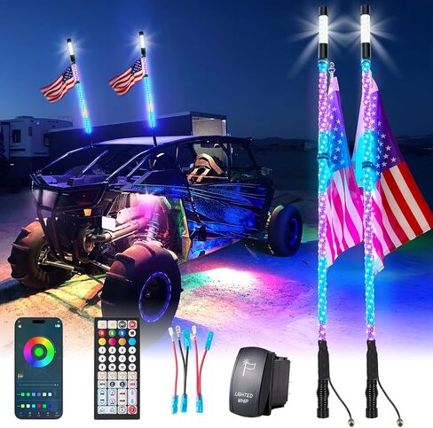 ضوء سوط الدهون 2 قدم مع مجموعة التبديل ، التحكم في تطبيق RGB ، LED عالية السطوع ، عالمي لـ UTV/ATV/SXS/RZR/CAN-AM ، 2 عبوة in Kuwait