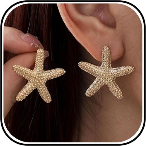 Gold Starfish Earrings for Women 3D Starfish Earring Dangle Summer Beach Vacation Clothes for Women in Kuwait