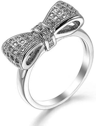 Fashion 925 Sterling Silver Women's Ring اللامع القوس الزركون الزركون الكامل Diamond Princess Ring اقترح خطوبة فرقة الزفاف الأحجار الكريمة كوكتيل عيد الميلاد Crystal Hollow Ring HM245 (7) in Kuwait