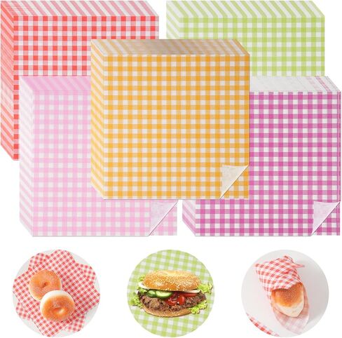 500 PCS مشمع ألياف أوراق الورق 7x7 بوصة سلة سلة طعام مقاومة للاستراك للسندويشات ، ملفوف البرغر ، ورق متقلب متعدد الألوان للمطبخ ، شاحنة طعام ، حفلة in Kuwait
