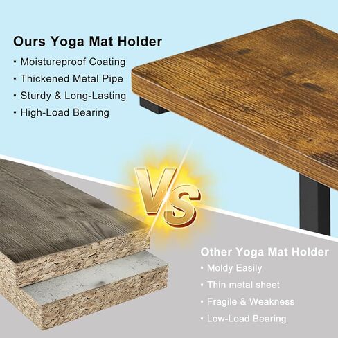 Yoga Mat Holder Wall Mount, Yoga Mats Storage Rack, Home Gym Wall Organizer Holder with Wood Floating Shelf and 5 Hooks, Storage Rack for Hanging Foam Roller/Band/Workout Equipment, Black in Kuwait