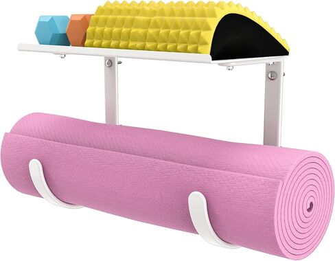 حامل بساط اليوجا مثبت على الحائط، رف تخزين بساط بدون ربط مع طلاء مطاطي لبساط التمرين، بساط البيلاتس، بكرة إسفنجية معلقة وإكسسوارات معدات الصالة الرياضية المنزلية in Kuwait