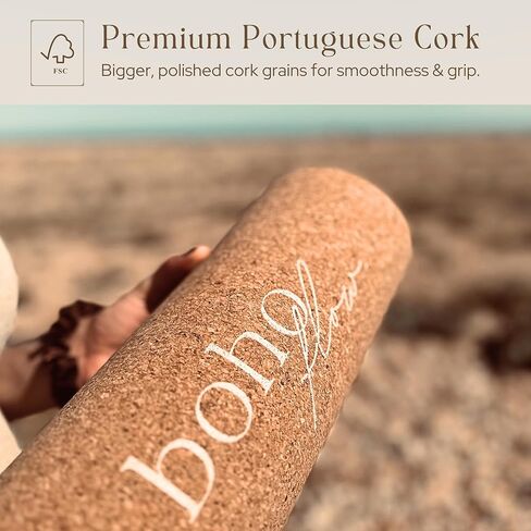 Premium Cork Yoga Mat Large 72"x26" – 5mm Thick Natural Rubber Cushioning - Non Slip Grip for Hot Yoga - Non-toxic & Odor-free - Stylish Alignment Lines & Elegant Boho Yoga Bag in Saudi Arabia