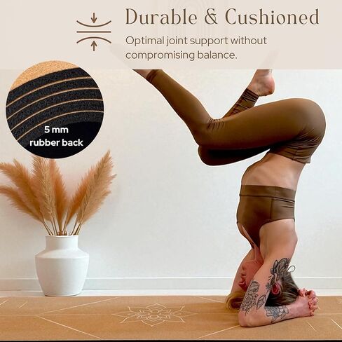 Premium Cork Yoga Mat Large 72"x26" – 5mm Thick Natural Rubber Cushioning - Non Slip Grip for Hot Yoga - Non-toxic & Odor-free - Stylish Alignment Lines & Elegant Boho Yoga Bag in Saudi Arabia