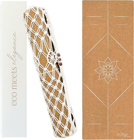 Premium Cork Yoga Mat Large 72"x26" – 5mm Thick Natural Rubber Cushioning - Non Slip Grip for Hot Yoga - Non-toxic & Odor-free - Stylish Alignment Lines & Elegant Boho Yoga Bag in Saudi Arabia