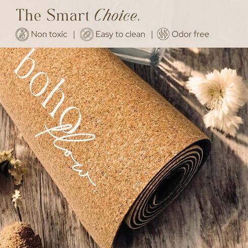 Premium Cork Yoga Mat Large 72"x26" – 5mm Thick Natural Rubber Cushioning - Non Slip Grip for Hot Yoga - Non-toxic & Odor-free - Stylish Alignment Lines & Elegant Boho Yoga Bag in Saudi Arabia