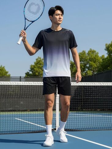 Men's 2-Piece Activewear Set Short Sleeve T-Shirt Drawstring Shorts Breathable Quick Dry Fabric in Saudi Arabia