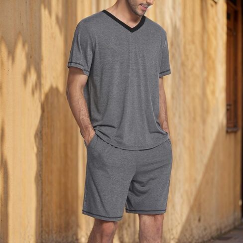 Men's 2 Piece Casual Outfit Short Sleeve T Shirt and Shorts Set Lightweight Breathable Lounge Tracksuit for Summer Daily Wear in Saudi Arabia