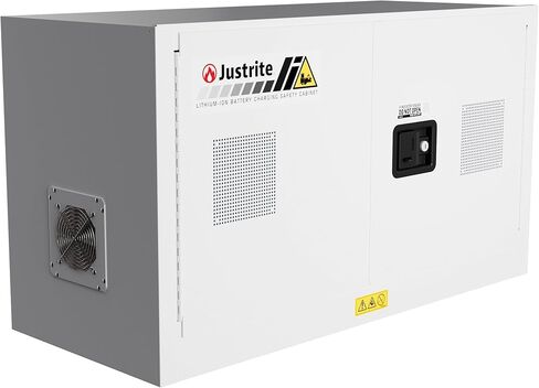 Justrite Lithium Ion Battery Storage Charging Cabinet, 24"x43"x18", 8 Receptacle Charger, 2 Door Manual Close Tool Battery Storage Container, Made in The USA, Gray, 231703 in Saudi Arabia