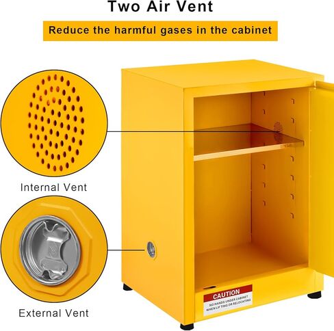 Fireproof COSHH Cabinet - Double Wall Galvanized Steel Flammable Storage - Lockable, Adjustable Shelf, Ventilation Ports - Hazardous Materials Safety Closet for Chemical, Industrial Use - in Saudi Arabia