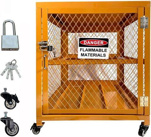 Cylinder Cabinet Single Door Horizontal Cylinder Storage, Horizontal Gas Cage,Yellow Powder Coat Finish, 4 x 33 lbs Cylinder Capacity in Saudi Arabia
