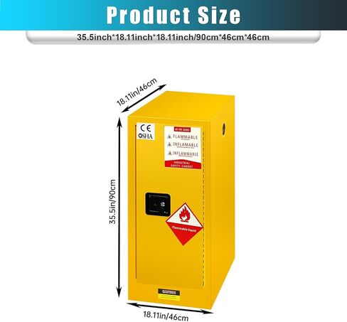 35.5" x 18.11" x 18.11" Flammable Storage Cabinet, 12 Gallon OSHA Galvanized Steel Flammable Cabinet with 3-Point Locking Door for Industrial & Scientific Use in Saudi Arabia