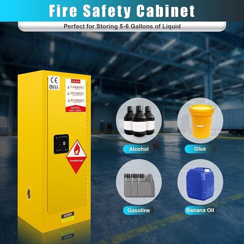 35.5" x 18.11" x 18.11" Flammable Storage Cabinet, 12 Gallon OSHA Galvanized Steel Flammable Cabinet with 3-Point Locking Door for Industrial & Scientific Use in Saudi Arabia