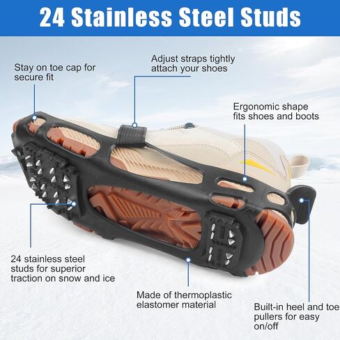 Crampons, Ice Cleats for Shoes and Boots Anti-Slip Snow Traction Cleats Walking on Snow and Ice Slip-on Stretch Footwear for Winter Walking Hiking Fishing in Saudi Arabia