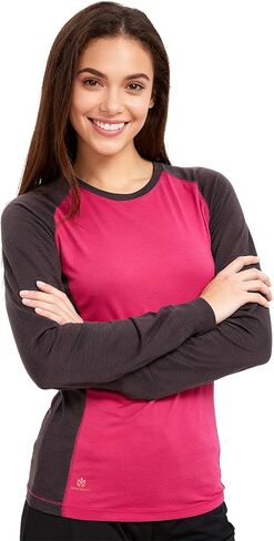 قميص نسائي 100% من صوف ميرينو راجلان بأكمام طويلة وطبقة أساسية، قميص داخلي من الصوف الماص للرطوبة in Kuwait