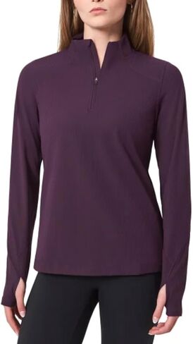 Mondetta Women's Long Sleeve Active Ribbed 1/2 Zip Top with Thumb Holes (US, Alpha, Large, Regular, Regular, Purple) in Saudi Arabia