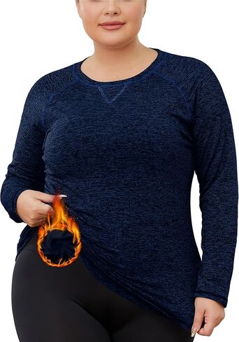 FOREYOND Women's Plus Size Thermal Fleece Tops Long Sleeve Running Athletic Shirt Workout Tops Thermal Underwear in Saudi Arabia
