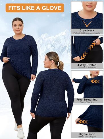FOREYOND Women's Plus Size Thermal Fleece Tops Long Sleeve Running Athletic Shirt Workout Tops Thermal Underwear in Saudi Arabia
