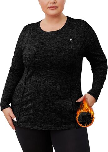 FOREYOND Women's Plus Size Thermal Fleece Tops Long Sleeve Running Athletic Shirt Workout Tops Thermal Underwear in Saudi Arabia