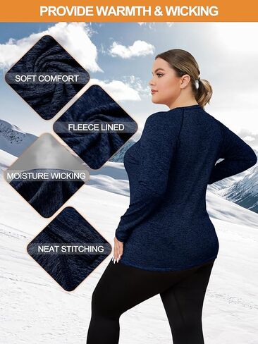 FOREYOND Women's Plus Size Thermal Fleece Tops Long Sleeve Running Athletic Shirt Workout Tops Thermal Underwear in Saudi Arabia